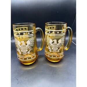 VTG  (2) Eagle 13 oz Steins Amber The Tankard Heritage Decor By Hazelware